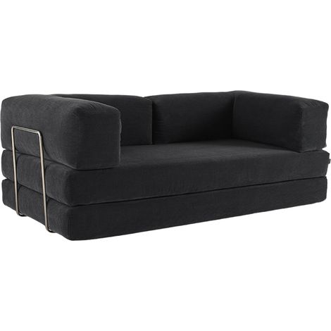 sweeek - 3-Sitzer-Schlafsofa im Vintage-Stil mit Cordbezug und verchromtem Außengestell, Cord, Anthrazit