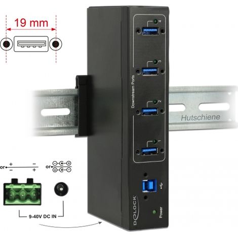 Delock Hub exterior de la industria 4 x USB 3.0 Tipo-A con protección ESD de 15 kV