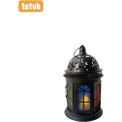 1 pièce - Bougeoir - Bougeoir en verre coloré - Lampe vintage en fer forgé - Porte-bougie d'aromathérapie - Décoration intérieure - Noir (1/4)