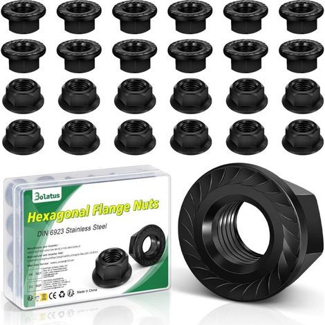 Pack of 25 M4 flange nuts, DIN 6923 stainless steel with flange and locking teeth, hexagonal flange nuts for automotive repair, piping, industrial buildings, etc. (1/5)
