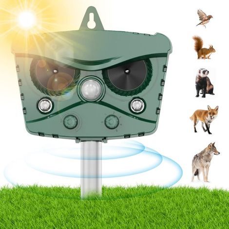 Répulsif Chat Ultrason, Repulsif Chat Chien Exterieur, Répulsif Charge Solaire étanche pour Animaux Sauvage, Répulsif Ultrason avec Détecteur Mouvement Prévenir Oiseaux Renard Souris Ratons-LIAIKI