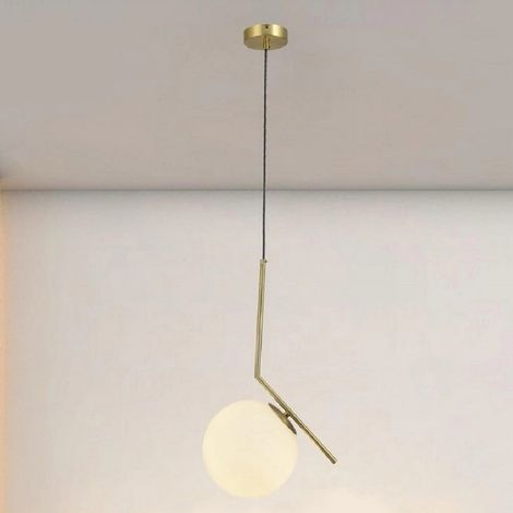 TrAdE Shop Traesio - Lampadario A Sospensione Attacco E27 Oro Con Sfera In Vetro Moderno Minimal 32828 - (1/5)