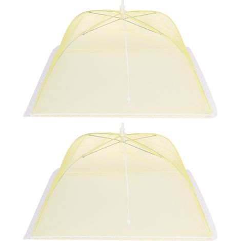 Lot de 2 cloches alimentaires en filet lavables et pliables, style parasol, outil de cuisine, jaune, 43 x 43 cm (1/5)