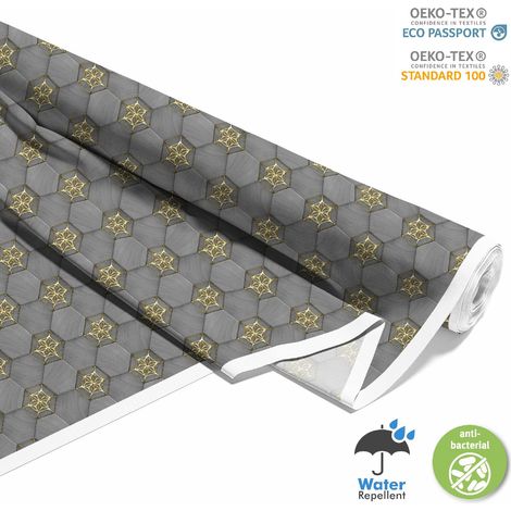 Outdoor dekostoffe oxford - Motiv Graue Sechsecke und Goldverzierungen (1/5)