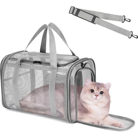 Sac Transport Chat, Sac de Transport pour Chien Respirant et Pliable, Caisse de Transport Chat avec Bandoulière Réglable, Cage Transport pour Chat et Chien Voyage en Train,Voiture (1/4)