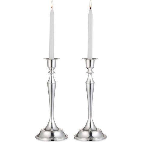Bougeoirs argentés 24,5 cm, lot de 2, pour mariage, anniversaire, décoration de table et Noël. (1/5)