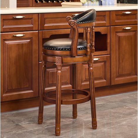MEUBLIV Tabouret de bar pivotant 360° noir – dossier enveloppant en bois et cuir (1/5)