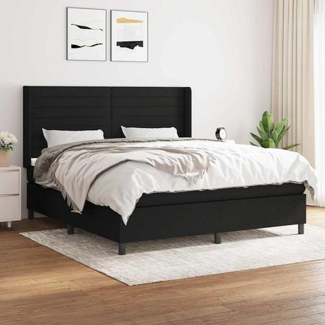 Cama box spring con colchón tela negro 180x200 cm (1/5)