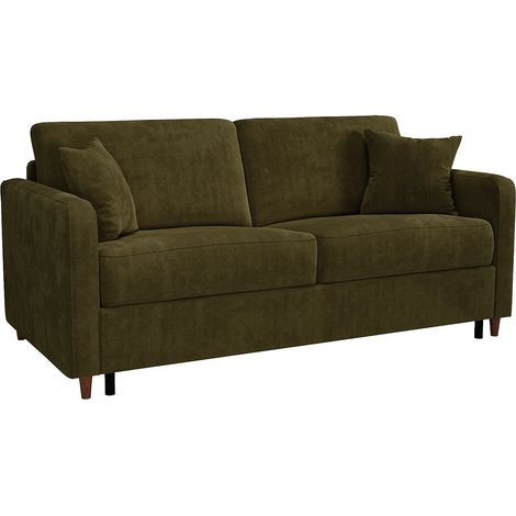 Canapé 3 places convertible express en tissu vert kaki - couchage 140 cm - matelas 14 cm - MASITIA (1/5)