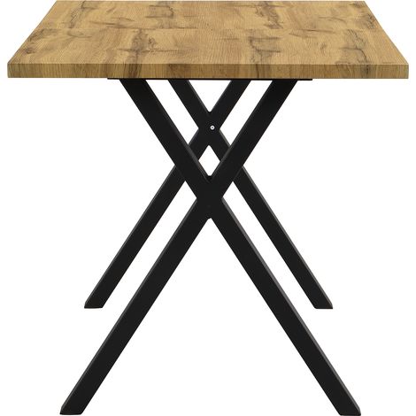 Esstisch mit Kreuzbeinen, Moderner Minimalistischer Stil, aus MDF und Metall, 140 x 80 x 76 cm, Eiche