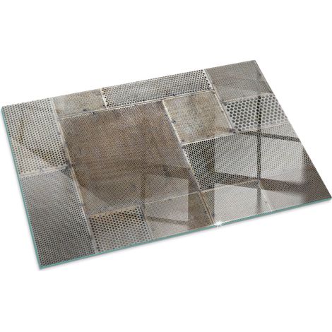 Plaque Rectangulaire de sol en verre trempé sous cheminée protection parquet et plancher Motif de tôle perforée 100x70 cm (1/5)