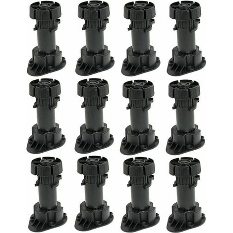 12 Stück verstellbare Möbelbeine, Schrankfüße aus Kunststoff mit Clip-Sockelbefestigung – Höhe 120 bis 150 mm (1/5)