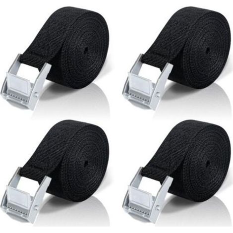 5M Sangle d'Arrimage, 4 Pièces Sangle à Cliquet avec Boucle de Serrage en Alliage de Zinc pour Fixation Moto/Voiture/Porte Vélo/Bagage (1/4)