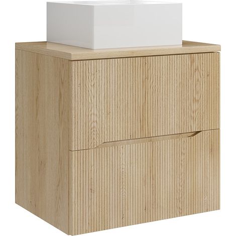 Mobile bagno sospeso scanalato con lavabo da appoggio quadrato Naturale chiaro 60 cm - ORISO
