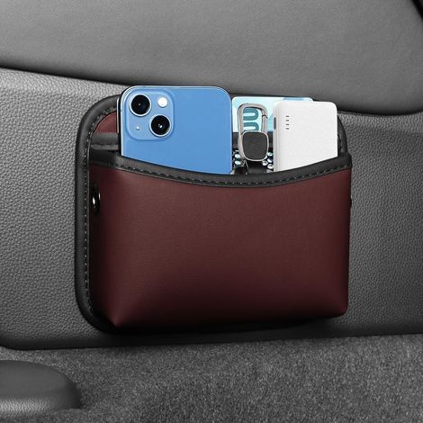 Organizer da tasca laterale per sedile auto in pelle PU - Mini borsa portaoggetti per chiavi, telefono, documenti e altro - Rosso scuro (1/5)