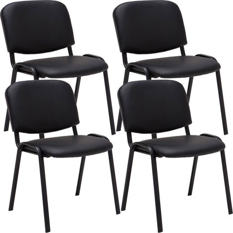 Set 4 sedie visitatore area attesa impilabili in PVC nero, base a 4 gambe in metallo nero 100003188