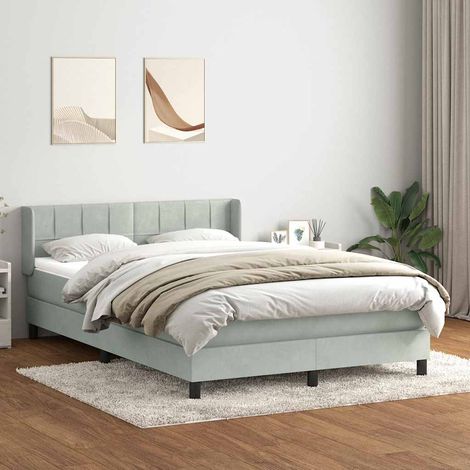 Cama box spring con colchón terciopelo gris claro 160x210 cm (1/5)