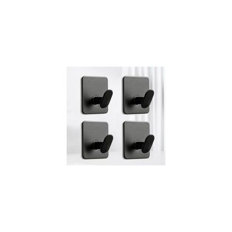 Lot de 4 crochets adhésifs pour serviette/manteau mural en acier inoxydable pour salle de bain ou cuisine (noir mat)