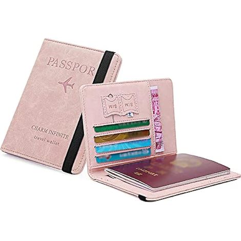 Portefeuille RFID pour passeport, portefeuille de voyage RFID anti-démagnétisation multifonctionnel porte-passeport (rose) (1/4)