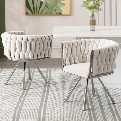 Chaise de salle à manger en velours beige et argent, pivotante 360°, lot de 2,59×54×72cm (1/5)