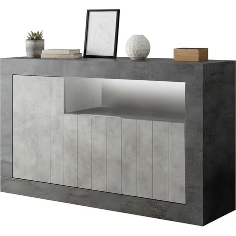 Dmora - Kommode Ledro, Wohnzimmerbuffet, Wohnzimmer-Sideboard, Moderne Küchen-Speisekammer, Made in Italy, 138x42 h86 cm, Schiefer und Zement