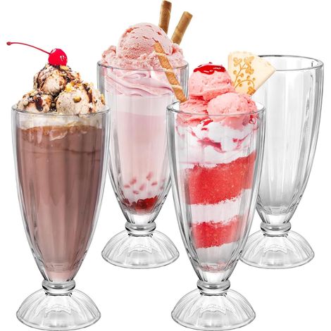 Lot de 4 verres milkshake 350 ml – Verre sans plomb, forme fontaine soda, dessert (1/4)