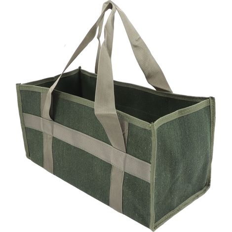 Sac à outils à large ouverture en toile vert olive, grande capacité, résistant à l'usure et imperméable, idéal pour les électriciens. Dimensions : 43 x 21 x 21 cm / 16,9 x 8,3 x 8,3 po. (1/5)