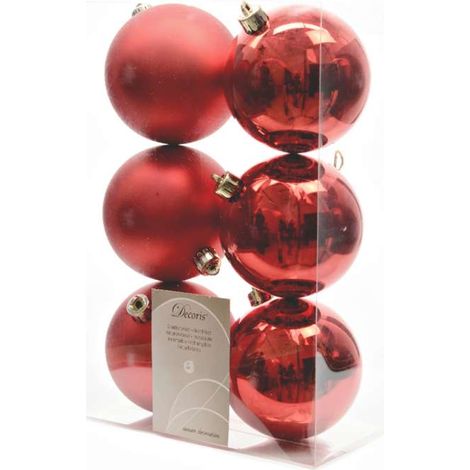 Decoris Set 6 Palline di Natale - Rosso Lucido e Opaco - 8 cm (1/3)