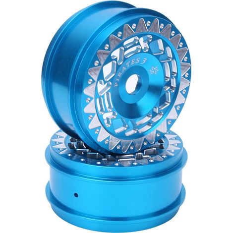 2 Pièces Jantes en Alliage d'Aluminium pour Voiture RC avec Garniture Triangulaire Compatible 1/8 Voiture de Drift Bleu