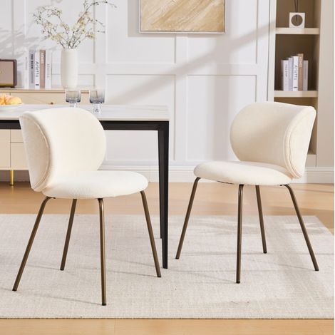 Sillas comedor chenilla tapizadas crema patas metal OKMYHOME (1/5)