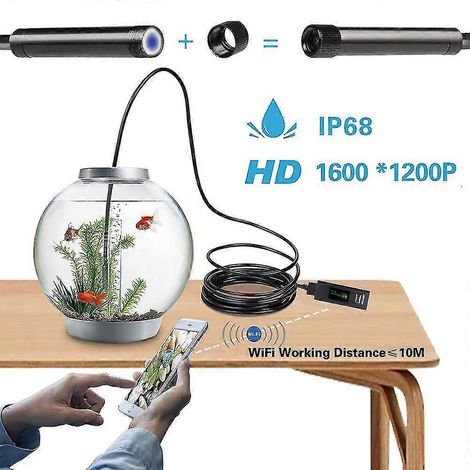 Caméra serpent sans fil 1200p Wifi, caméra d'inspection HD, endoscope avec 8 LED, câble rigide (5 mètres, 16,4 pieds) (1/5)