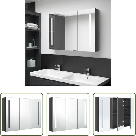 vidaXL Badezimmer-Spiegel - LED-Spiegelschrank fürs Bad 89x14x62 cm Glänzend Grau (1/5)