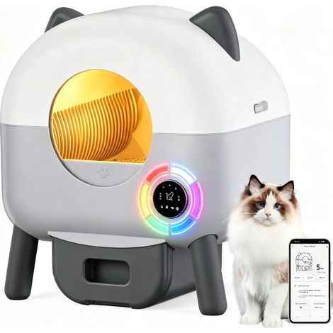 Litiere Chat Autonettoyante,79L Litiere Automatique avec Capteurs De Sécurité,6 Lumières d'ambianceContrôle par Application,Protection Anti pincement,Bac Litiere pour Chat Sûre et Automatique (1/5)