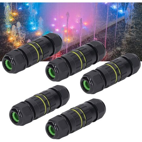 Lot de 5 connecteurs M16 traversants 3 broches étanches IP68 pour extérieur, pour jardins, rubans LED, connecteur d'alimentation à verrouillage par vis 7-10 mm (1/5)