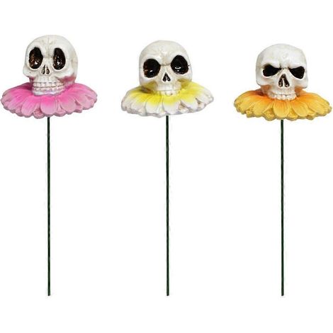 Lot de 3 figurines de crânes en résine pour décoration de jardin et d'aménagement paysager d'Halloween (1/4)