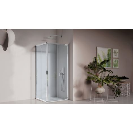 Box doccia quadrato 80x80 cm con profili in alluminio brillantato cromo e finitura pannelli trasparente - America 4