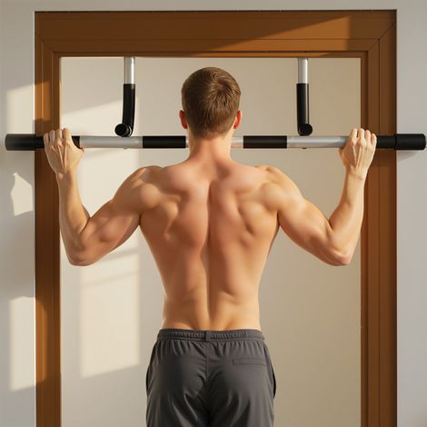 Barre de traction, support d'entraînement, barre de traction multifonctionnelle pour porte, acier, mousse, 92 x 40 x 17 cm, noir et gris (1/5)