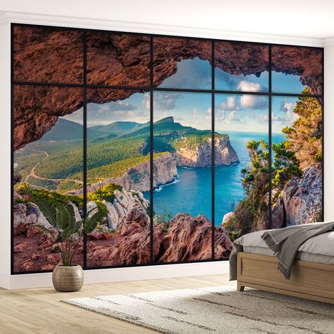 Papier peint panoramique Trompe l'oeil Verrière - Grotte vue mer - 130 cm x 82 cm (1/5)