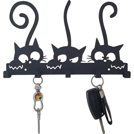Porte-clés créatif noir avec 5 crochets, organiseur de courrier et porte-clés, crochet décoratif en métal à fixer au mur pour couloir,