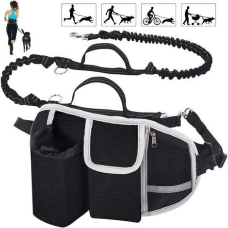 Correa manos libres para perros, amortiguadora, cómoda y con costuras reflectantes. Ideal para correr, trotar y pasear. Color gris oscuro.