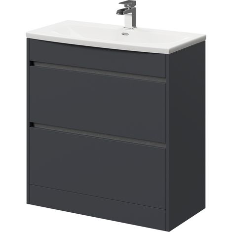 City Gloss Grey 800mm Floor Standing 2 Drawer Vanity Unit and Curved Basin with 1 Tap Hole (1/5)