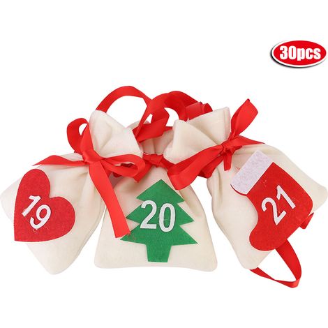 Adventskalender 1 bis 30 für Weihnachten und Neujahr – Dekorative Geschenktüten zum Aufhängen