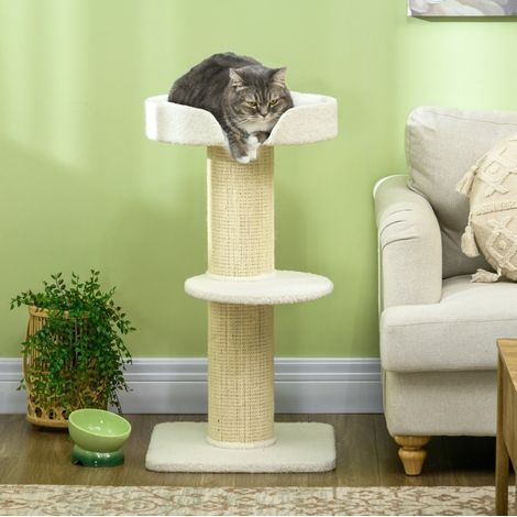 Albero tiragraffi 91 cm con piattaforma e cuccia, bianco crema OKMYHOME (1/5)