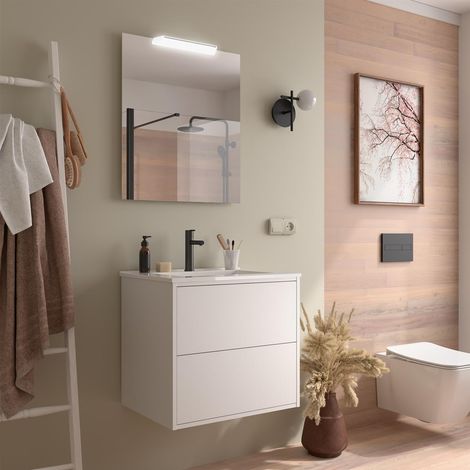 Ensemble complet OPTIMUS 600 BLANC SATINÉ + lavabo + miroir + lampe (1/2)