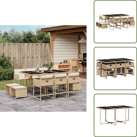 Tavolo da giardino - vidaXL Set da Pranzo da Giardino 11 pz con Cuscini Beige in Polyrattan - Cuscini da giardino