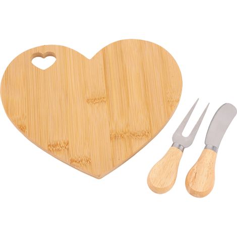 Herzförmiges Käsebrett mit Gabel und Käsehobel, Butterdose aus Holz, Serviertablett für Hochzeit, Brautparty, Jahrestag – Geschenk (1/5)