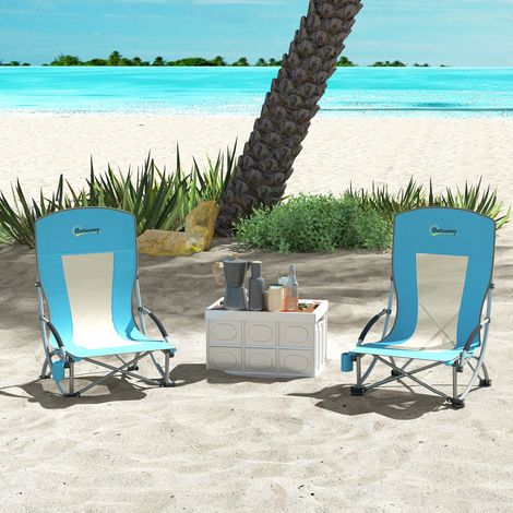 Lot de 2 chaises plage de pliable chaises camping pliante légère sac de transport porte-gobelet 70 x 58 x 79 cm bleu