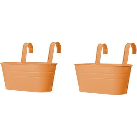 Secchio ovale in 2 pezzi con gancio, vaso da fiori sospeso per balconi, vaso da fiori sospeso in ferro battuto, gancio rimovibile, con foro di drenaggio e H (1/5)