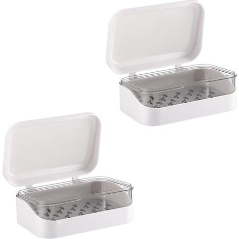 2 piezas, Jabonera, Jabonera con tapa, 13,595,5 cm, Blanco, ABS, Jabonera de viaje, Jabonera portátil, gimnasio, Soporte para jabón sin taladro (1/5)