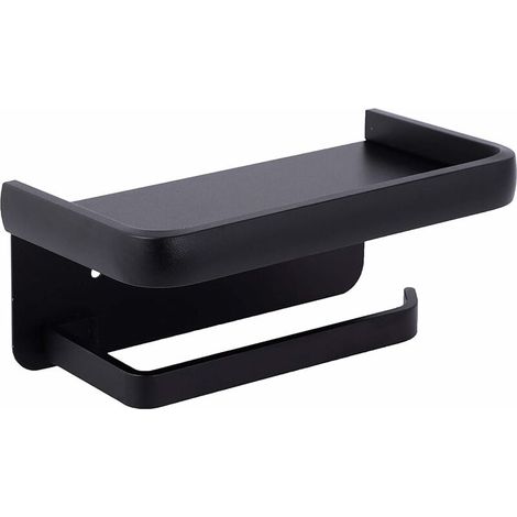EASYCOMFORT Porte Papier Toilette Mural Support Papier Rouleau Aluminium Derouleur Papier WC avec Étagère de Rangement Noir (1/5)